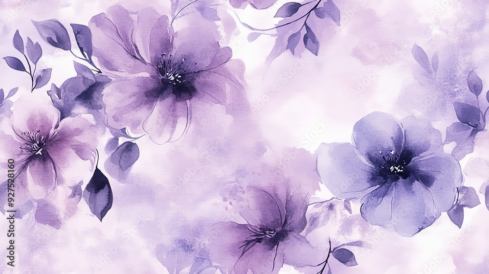 Elegant background featuring flowers in a soft lavender palette, watercolor painting Elegant background featuring flowers in a soft lavender palette, watercolor painting