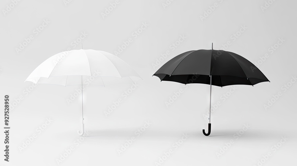 High-quality 3D render of blank white and black umbrellas. Transparent background makes it perfect for design templates, mockups, or branding presentations. High-quality 3D render of blank white and black umbrellas. Transparent background makes it perfect for design templates, mockups, or branding presentations.