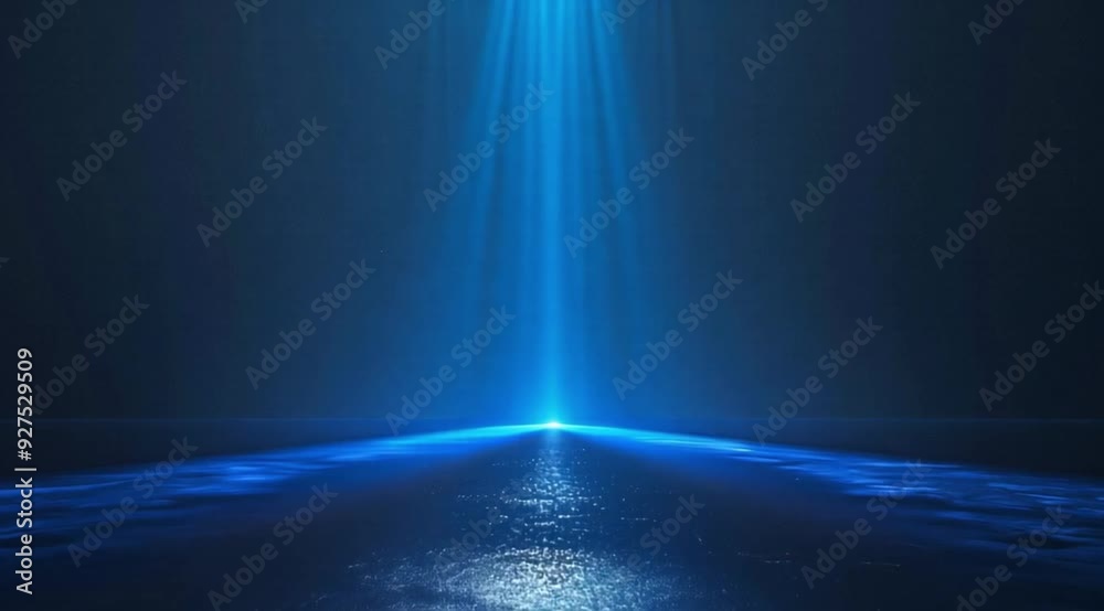 Blue empty room scene with light in the middle, Camera slow motion with different angles