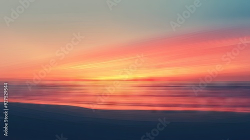 Illustration of a gradient sunset over the beach, with warm colors blending seamlessly into the horizon. The calm sea and peaceful sky create a stunning seascape backdrop.