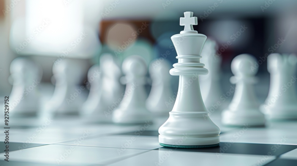 Close-up of a white chess king on a chessboard, symbolizing strategy, competition, and intellectual challenge. Close-up of a white chess king on a chessboard, symbolizing strategy, competition, and intellectual challenge.