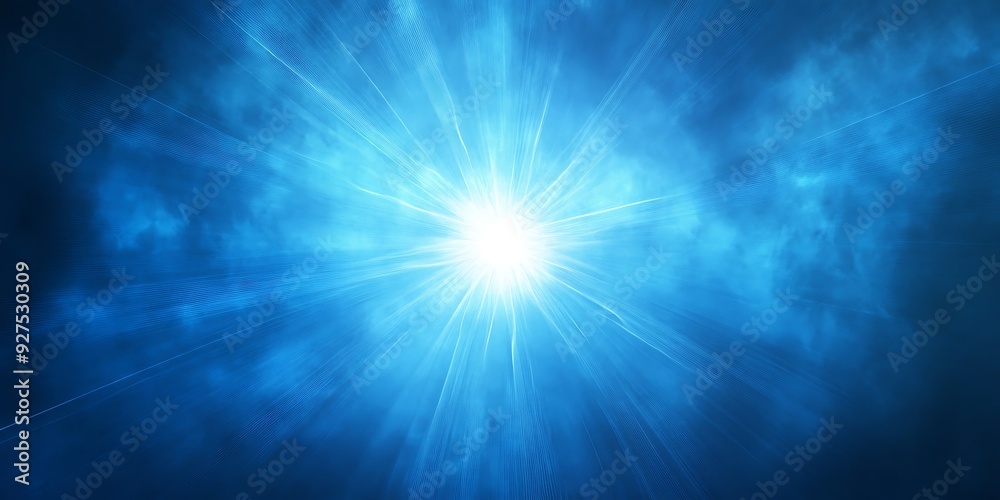 Obraz premium Glowing Sunburst Blue Supernova Explosion in Space 