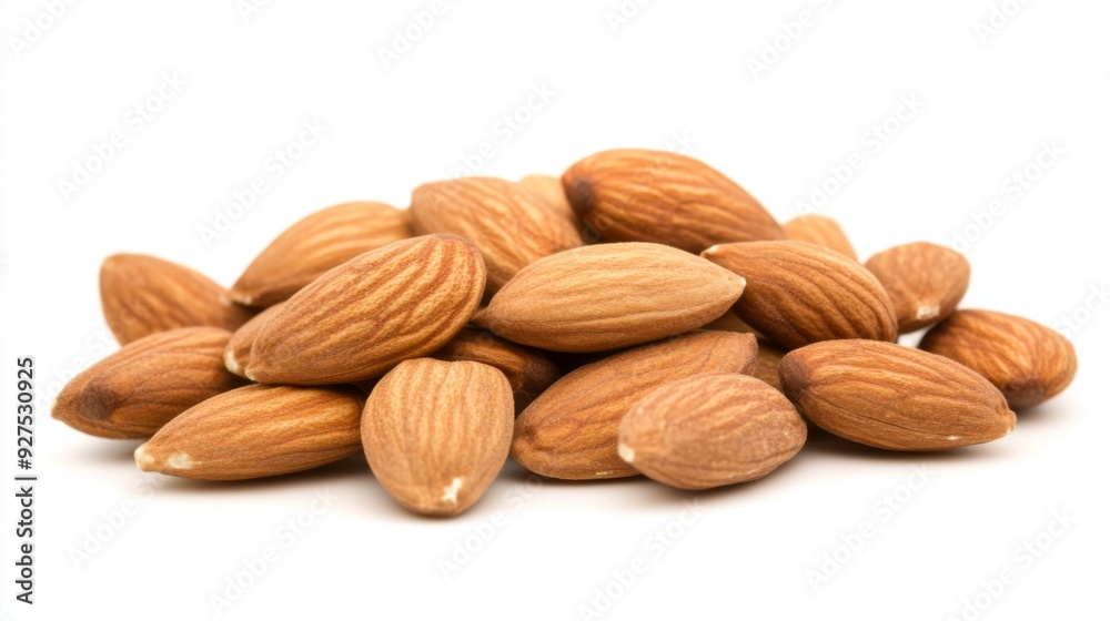Almonds isolated on a white background. Pile of almonds nuts closeup Almonds isolated on a white background. Pile of almonds nuts closeup