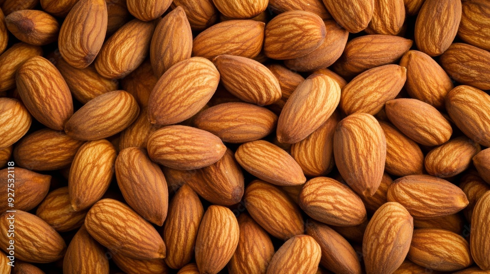 Background of big peeled almonds nuts as situated arbitrarily, top view. Healthy snack Background of big peeled almonds nuts as situated arbitrarily, top view. Healthy snack