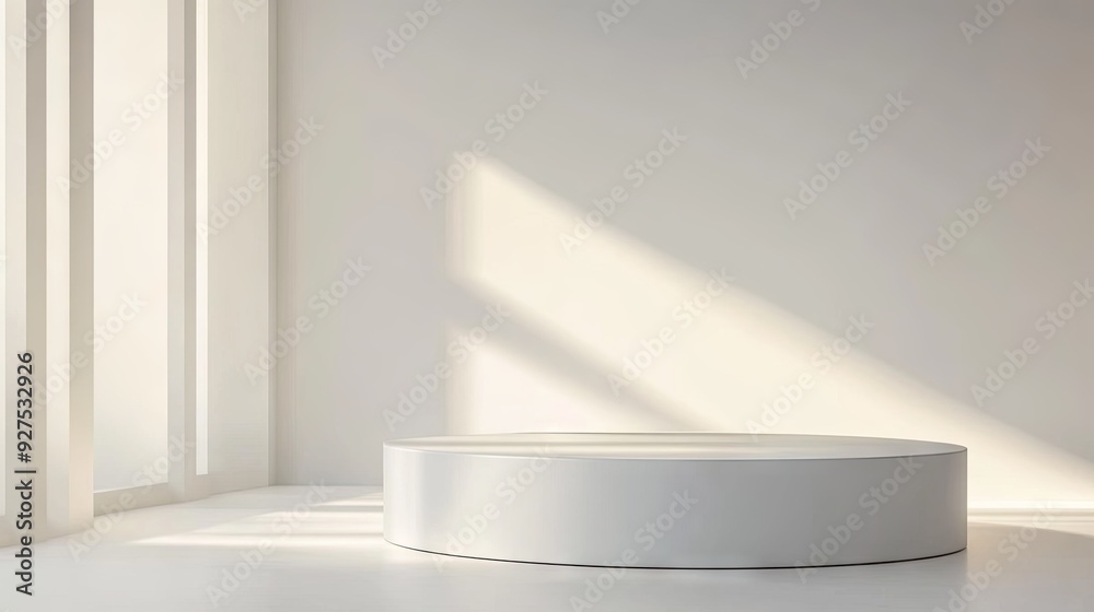 Modern white studio with a cylinder-shaped podium. Perfect for minimalistic product displays or fashion showcases. 3D rendering with a bright, uncluttered background. Modern white studio with a cylinder-shaped podium. Perfect for minimalistic product displays or fashion showcases. 3D rendering with a bright, uncluttered background.