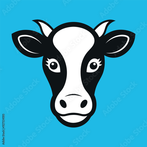 Face of the Cow Looking Forward Vector Illustration Cartoon Clipart Line Art Design