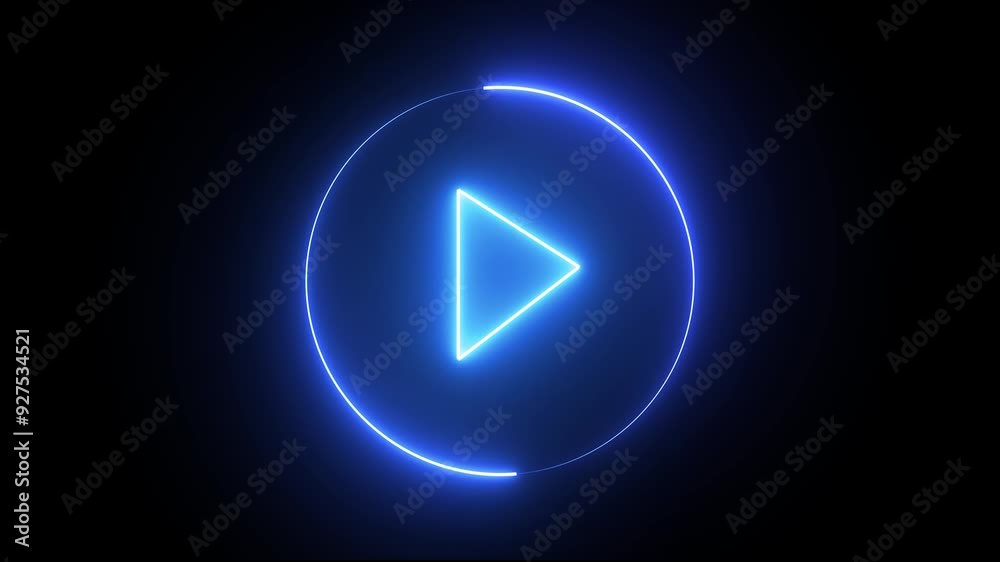 Video, audio neon play button icon animation. glowing play button animation.