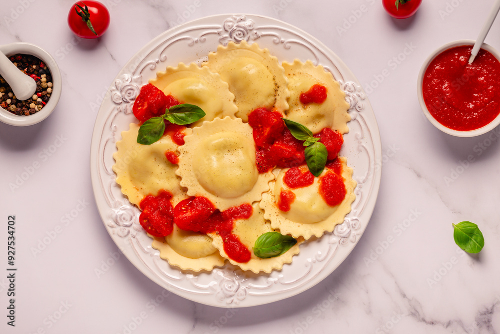 Ravioli with tomato sauce and basil Ravioli with tomato sauce and basil