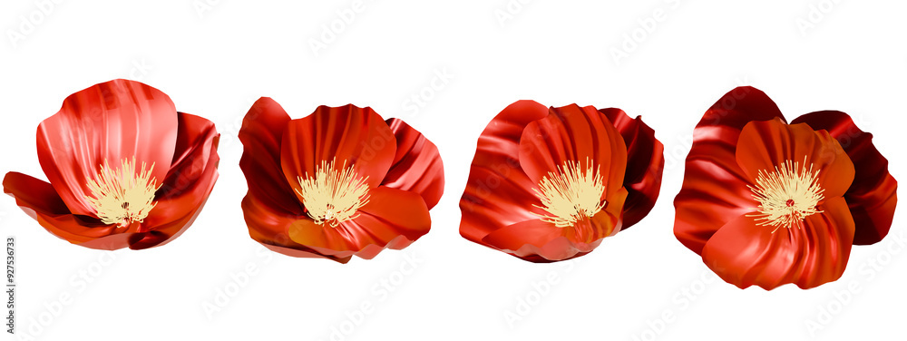 Four Red Poppies on transparent background Four Red Poppies on transparent background