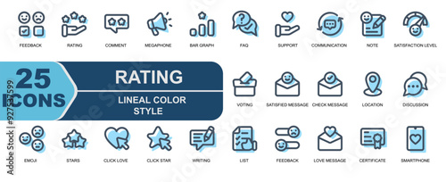 icon set rating.style lineal color.contains feedback,satisfaction,communication,consultation,review,note.