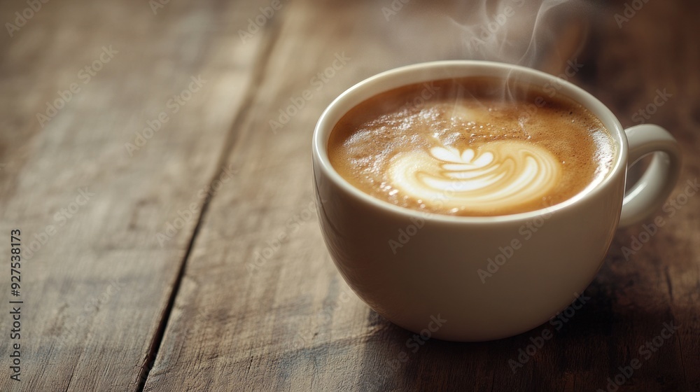 Aromatic Cup of Latte on Wooden Table Aromatic Cup of Latte on Wooden Table