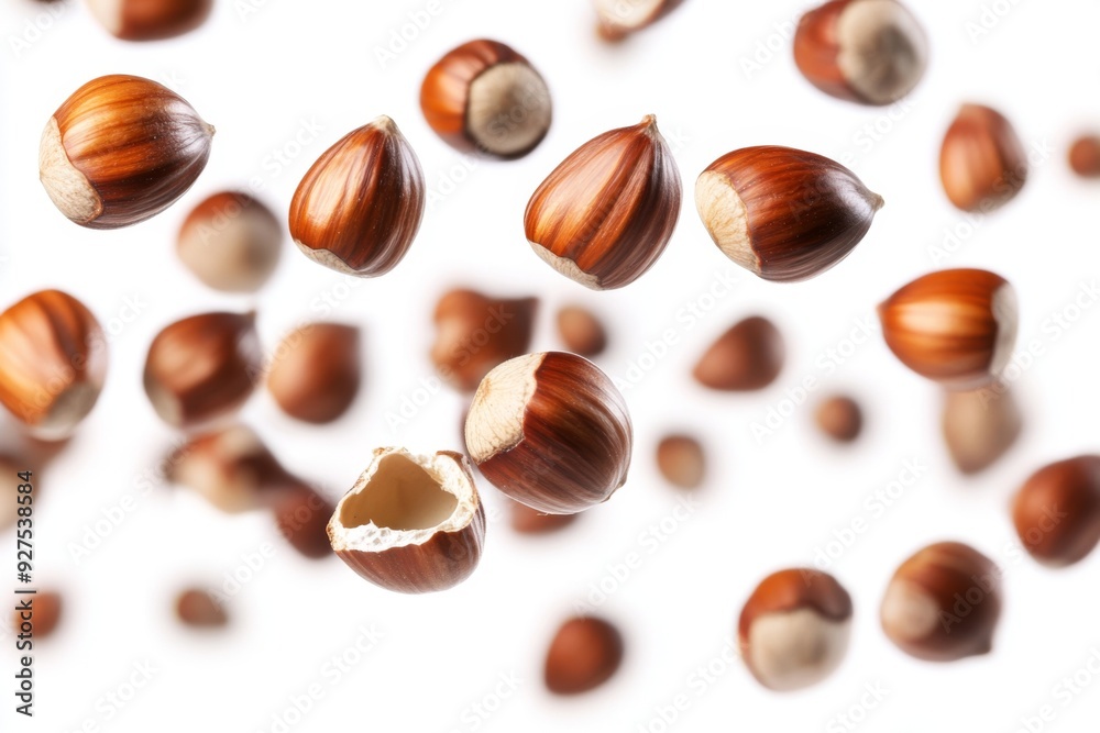Flying in air hazelnuts isolated on white background. Falling hazelnuts Flying in air hazelnuts isolated on white background. Falling hazelnuts