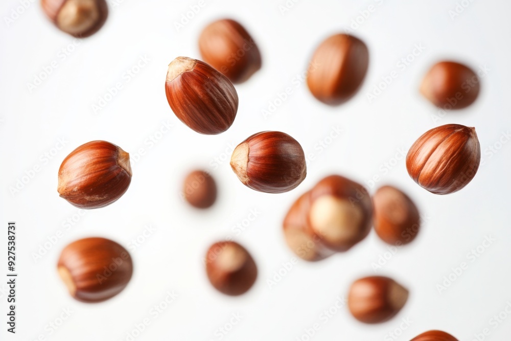 Flying in air hazelnuts isolated on white background. Falling hazelnuts Flying in air hazelnuts isolated on white background. Falling hazelnuts