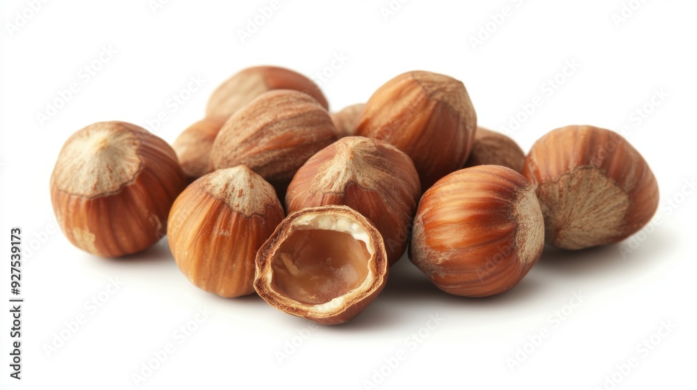 Hazelnuts isolated on a white background. Pile of Hazelnuts nuts closeup Hazelnuts isolated on a white background. Pile of Hazelnuts nuts closeup