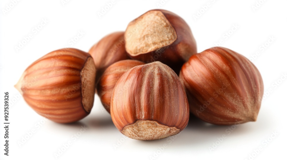Hazelnuts isolated on a white background. Pile of Hazelnuts nuts closeup Hazelnuts isolated on a white background. Pile of Hazelnuts nuts closeup