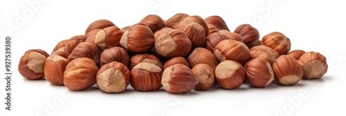 Hazelnuts isolated on a white background. Pile of Hazelnuts nuts closeup