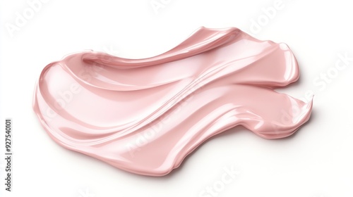 A dollop of glossy, pale pink lipstick or cosmetic cream swirled smoothly against a white background, symbolizing elegance and beauty products.