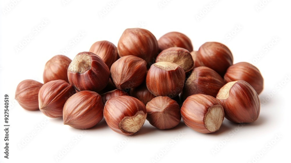 Hazelnuts isolated on a white background. Pile of Hazelnuts nuts closeup Hazelnuts isolated on a white background. Pile of Hazelnuts nuts closeup