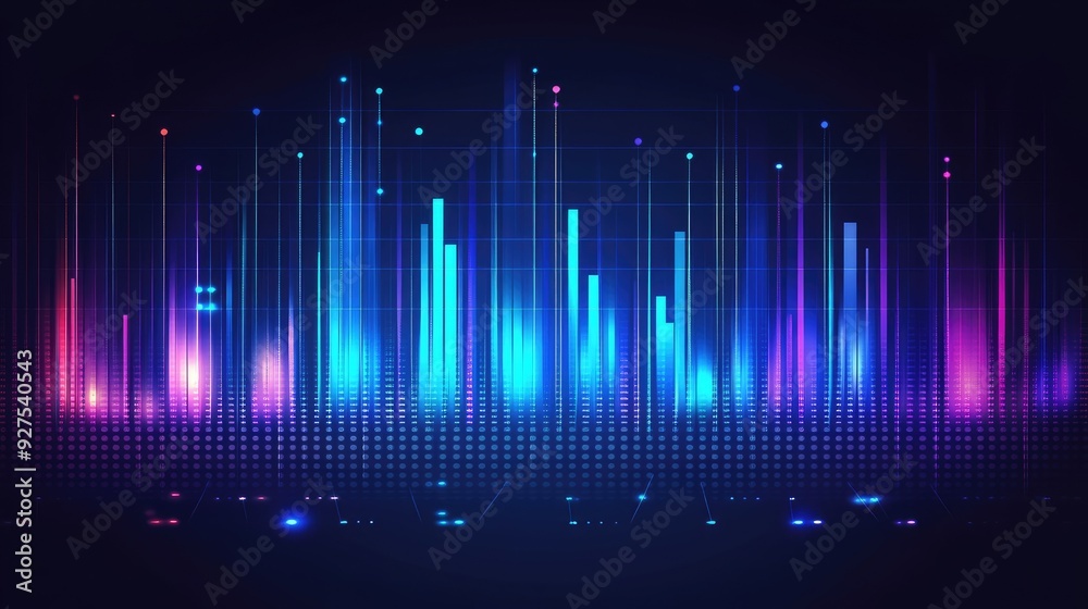 Vector illustration of a blue music equalizer with interactive bars and vibrant wave patterns. Sleek design for representing audio levels and sound intensity.