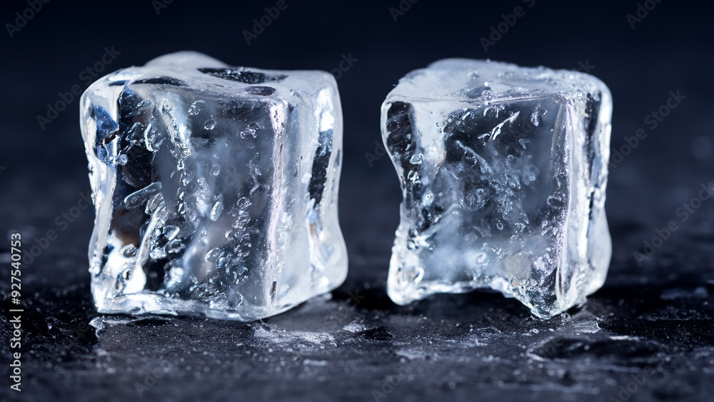Obraz premium Frozen ice cubs against a dark backdrop.