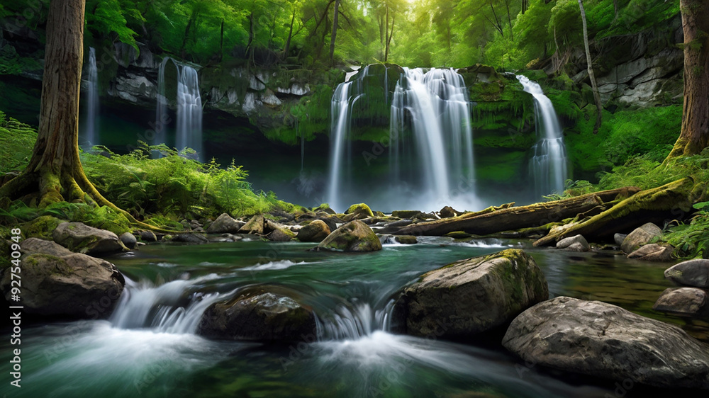 background view of a waterfall in the middle of a beautiful forest background view of a waterfall in the middle of a beautiful forest