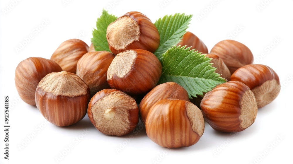 Hazelnuts isolated on a white background. Pile of Hazelnuts nuts closeup Hazelnuts isolated on a white background. Pile of Hazelnuts nuts closeup