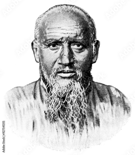 Asian peoples. Portrait of Taranchi from Yining (Ghulja). The Taranchi is ethnographic group (Yurt) of the Uyghurs. Publication of the "Meyers encyclopedia", Vol. 7, Leipzig, Germany, 1910.