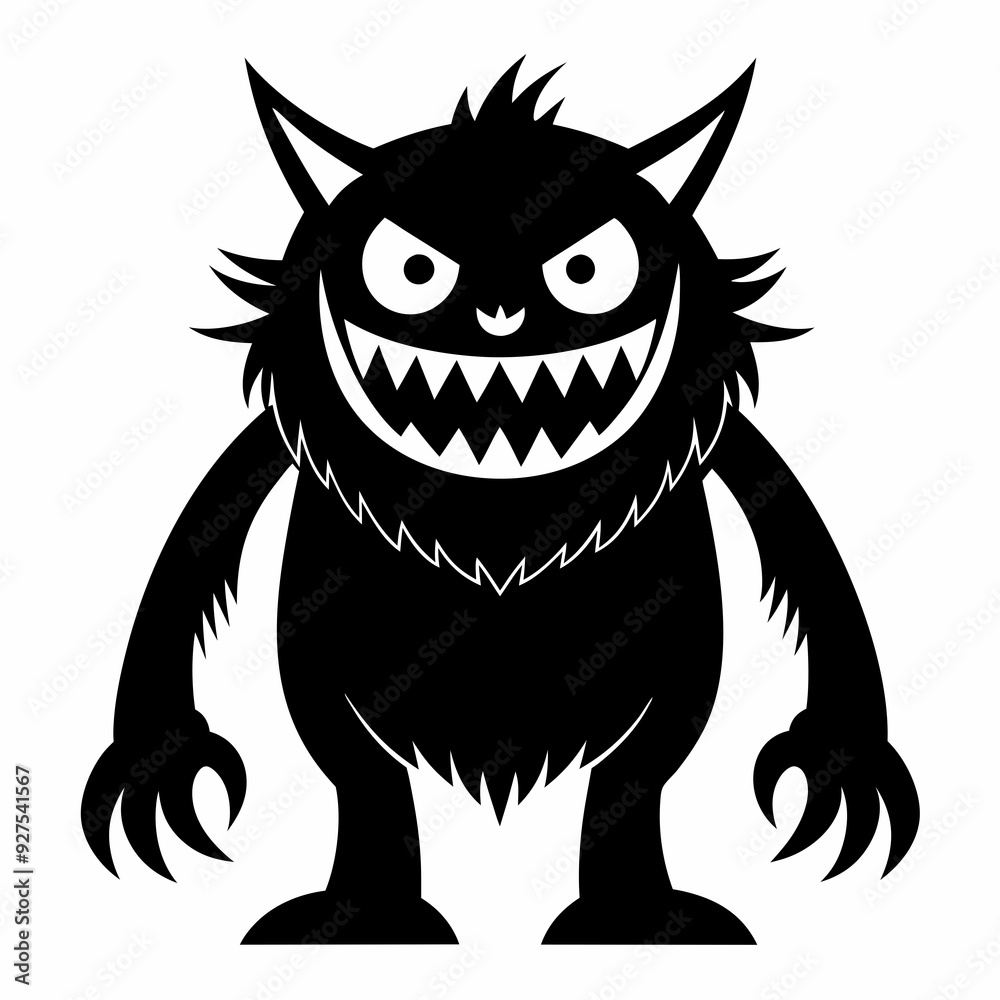 A black and white drawing of a monster silhouette A black and white drawing of a monster silhouette
