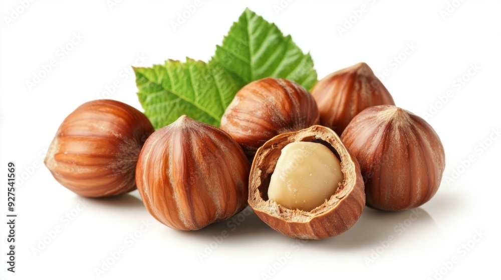 Hazelnuts isolated on a white background. Pile of Hazelnuts nuts closeup Hazelnuts isolated on a white background. Pile of Hazelnuts nuts closeup