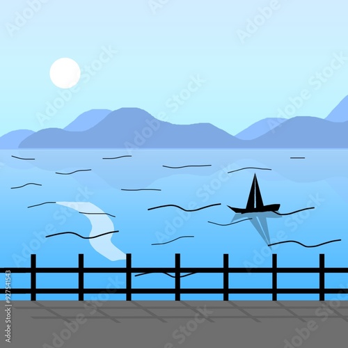 landscape with mountains and sea