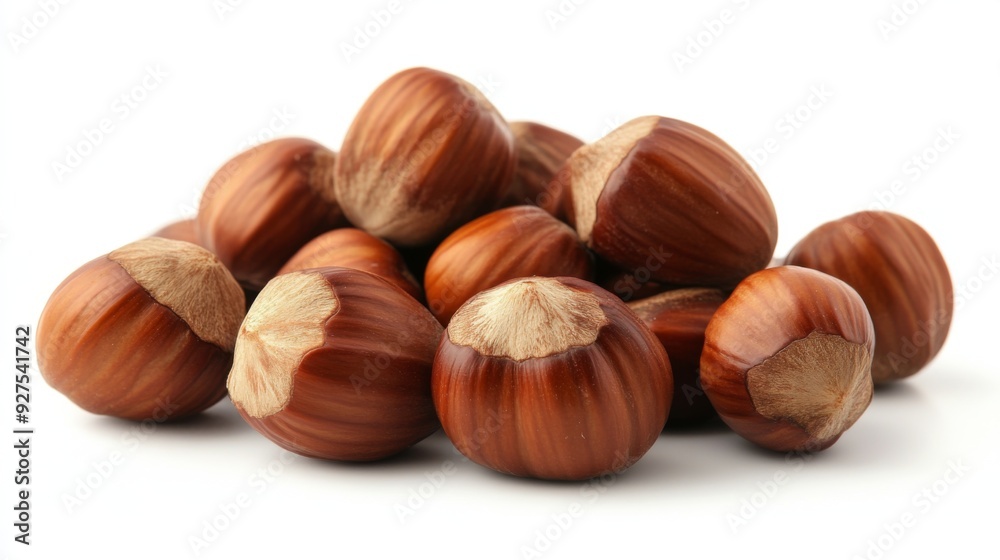 Hazelnuts isolated on a white background. Pile of Hazelnuts nuts closeup Hazelnuts isolated on a white background. Pile of Hazelnuts nuts closeup