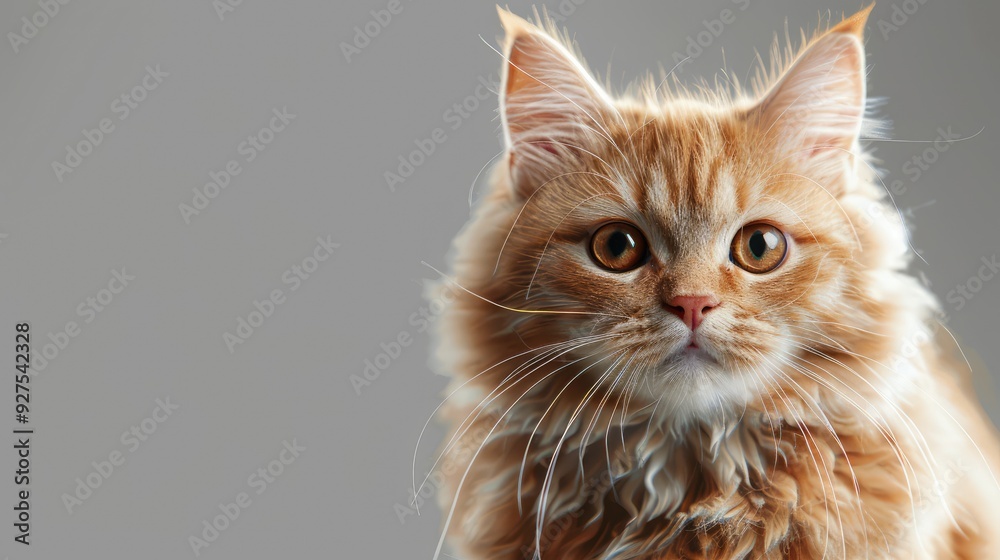 A curious orange kitten with big eyes.