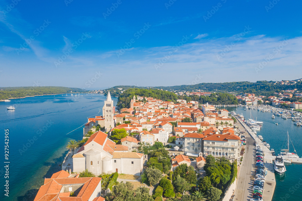 Aerial view of old town of Rab on the Island of Rab, Croatia