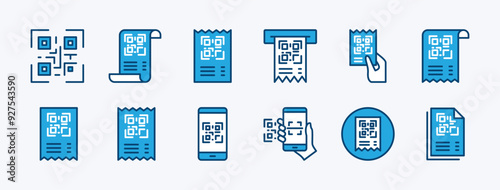 Set of receipt QR code or number icon. Containing payment barcode, paying or purchase code scanning, mobile phone scanner. Vector illustration