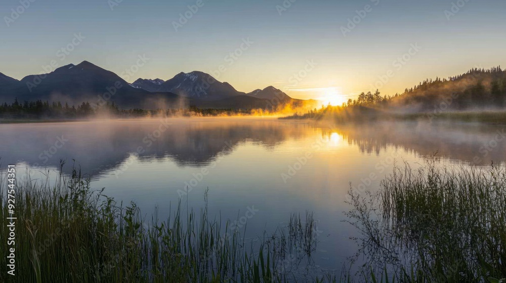 Serene Lake at Dawn with Mist - Stunning Landscape Photography Serene Lake at Dawn with Mist - Stunning Landscape Photography