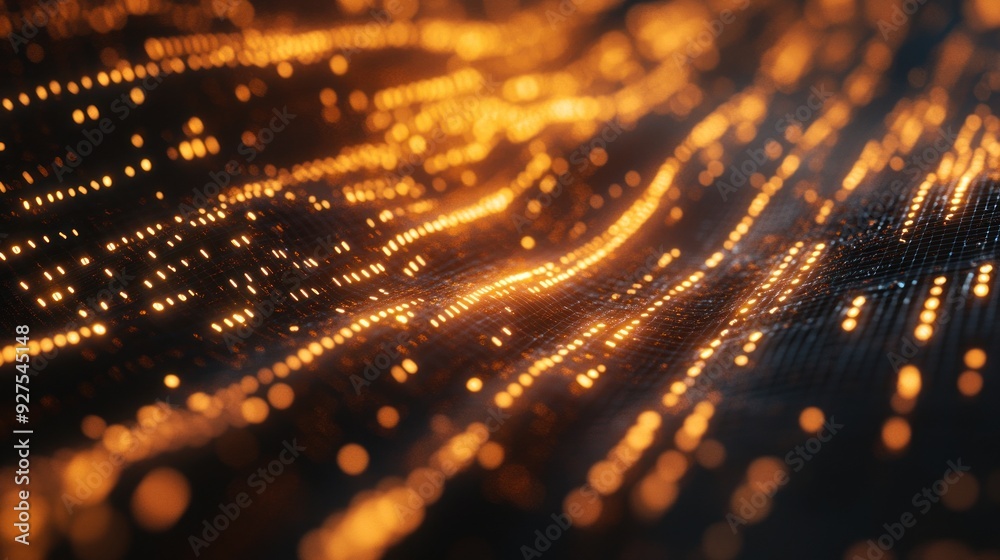 Abstract Digital Network with Orange Glowing Lines