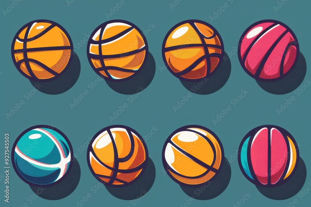 Cartoon Basketball Balls Set Cartoon Basketball Balls Set