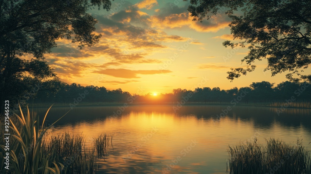 Tranquil Sunset Landscape: Peaceful Hues at Day's End Tranquil Sunset Landscape: Peaceful Hues at Day's End