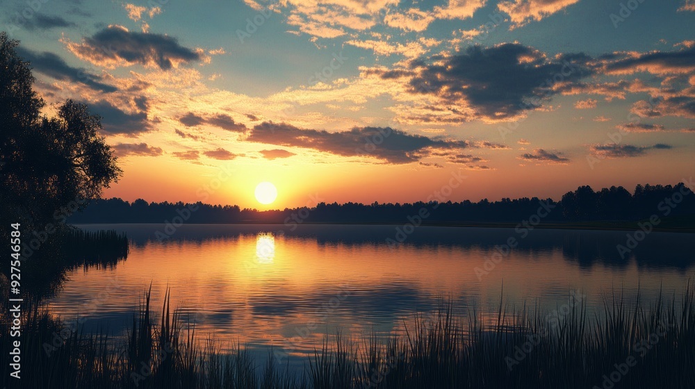 Tranquil Sunset: Serene Hues Over Calm Waters Tranquil Sunset: Serene Hues Over Calm Waters