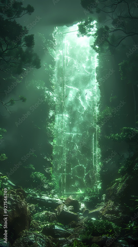 Fototapeta premium Digital glass futuristic forest poster background