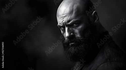Bald Man with Striking Beard and Intense Expression