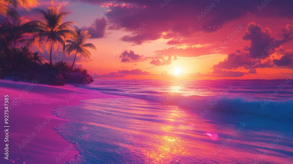 Vibrant Tropical Sunset: A Colorful Sky Over Paradise Vibrant Tropical Sunset: A Colorful Sky Over Paradise