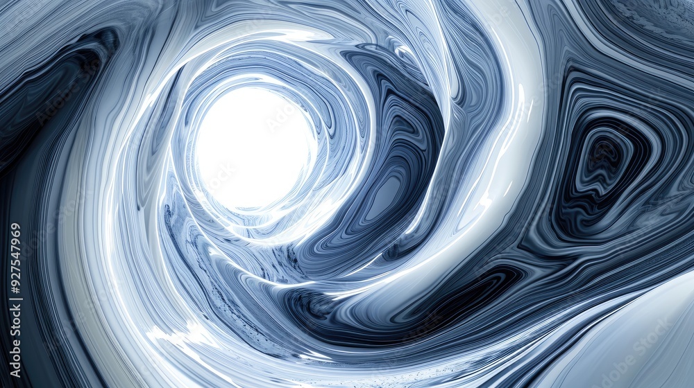 Flowing vortex design with marble textures in black, white, and gray paint liquid with hole light portal. Artistic wallpaper background Flowing vortex design with marble textures in black, white, and gray paint liquid with hole light portal. Artistic wallpaper background