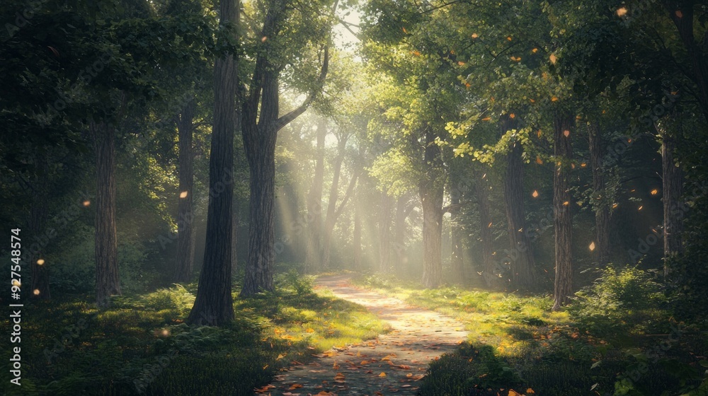 Naklejka premium Serene Forest with Tall Trees - Stock Photo e006716a-5d22-43ea-8672-eea52524f01f