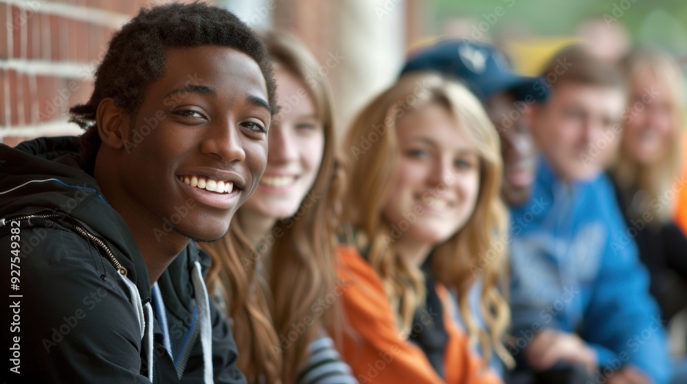 A diverse college student group hanging out on campus A diverse college student group hanging out on campus