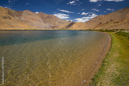 Fototapeta Naklejka Na Ścianę i Meble -  Ripples in clear water at a high-altitude lake at Ladakh, India.  
