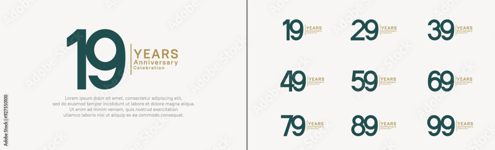 anniversary logo set. vector design green and gold color can be use for special moment anniversary logo set. vector design green and gold color can be use for special moment