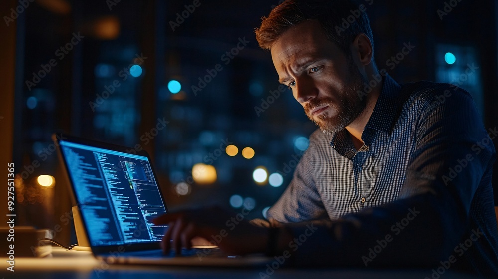 A focused criminologist analyzing crime statistics on a laptop in a modern office space A focused criminologist analyzing crime statistics on a laptop in a modern office space