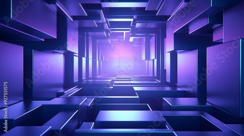 3d rendering of purple and blue abstract geometric background. Scene for advertising, technology, showcase, banner, game, sport, cosmetic, business, metaverse. Sci-Fi Illustration. Product display