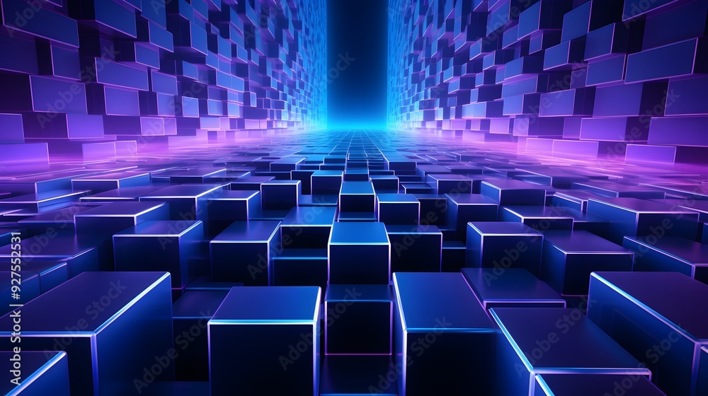 Obraz premium 3d rendering of purple and blue abstract geometric background. Scene for advertising, technology, showcase, banner, game, sport, cosmetic, business, metaverse. Sci-Fi Illustration. Product display